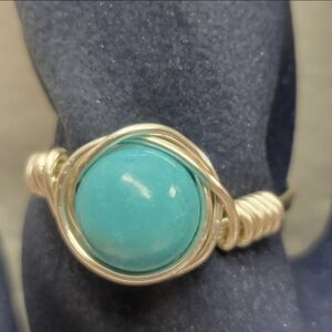 Silver and Blue Turquoise Bead Ring